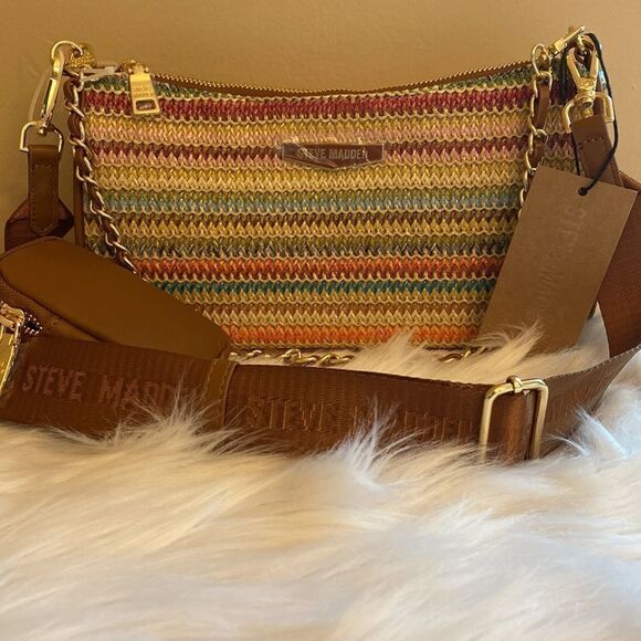 NWT Steve Madden (Bvettal) Straw Crossbody w/ AirPod Case Pouch - Picture 7 of 15